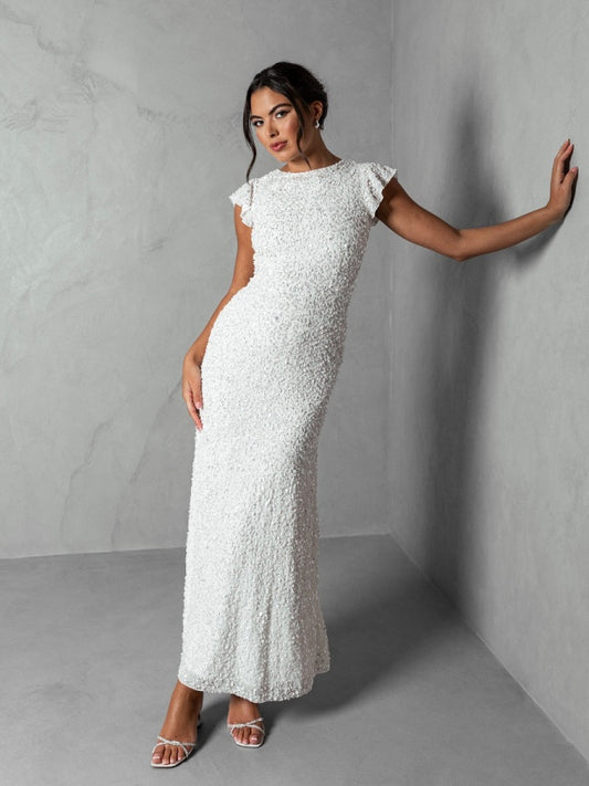 Maya Fully Embellished Flutter Sleeve Bridal Dress