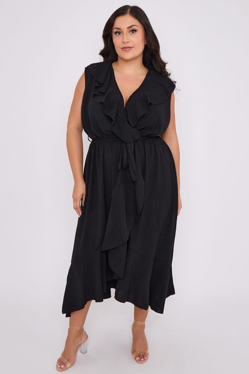 Sleeveless Frill Front Wrap Dress