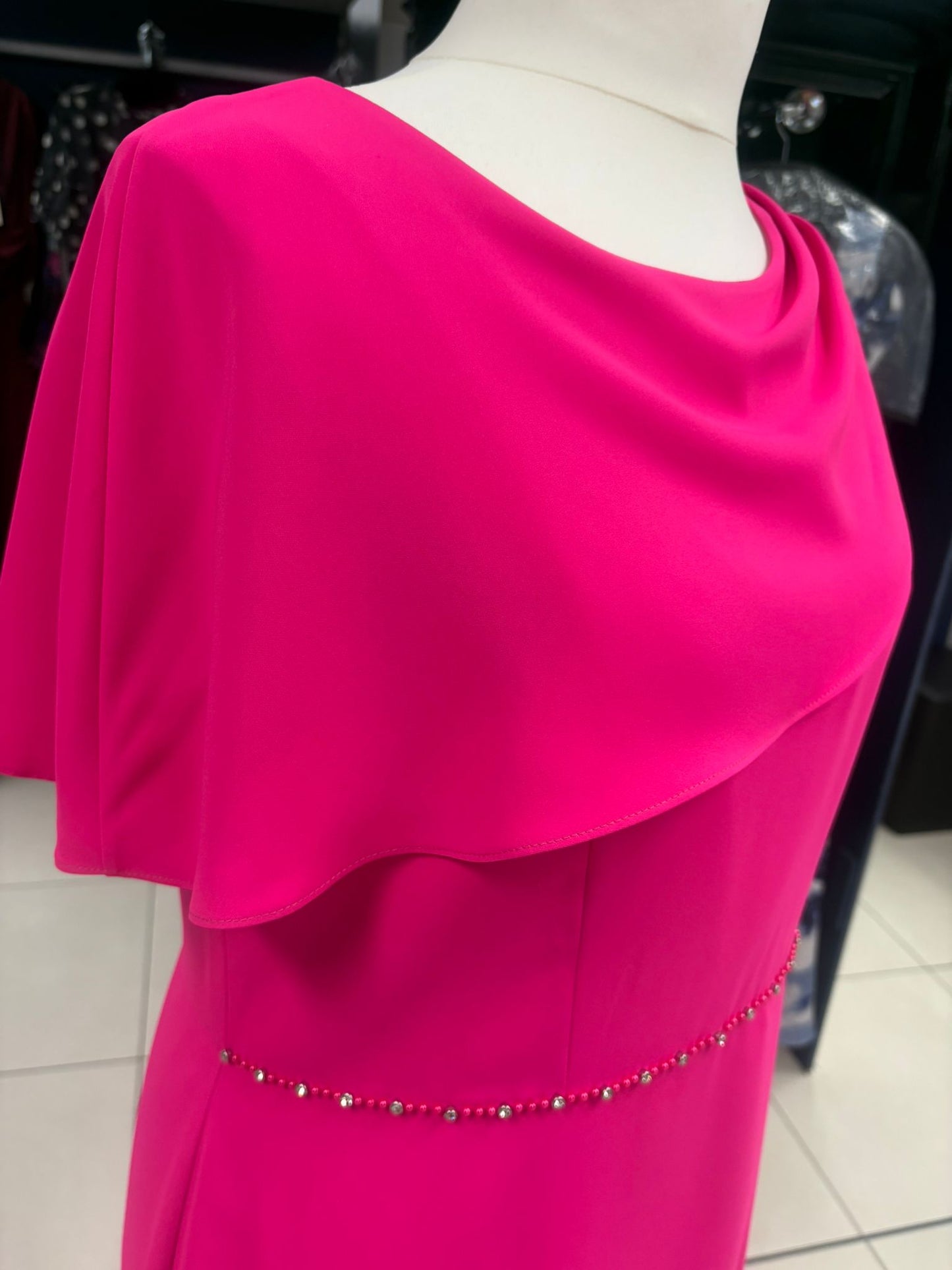 Lizabella Hot Pink With Cold Shoulder And Embellishment MOB/MOG Dress