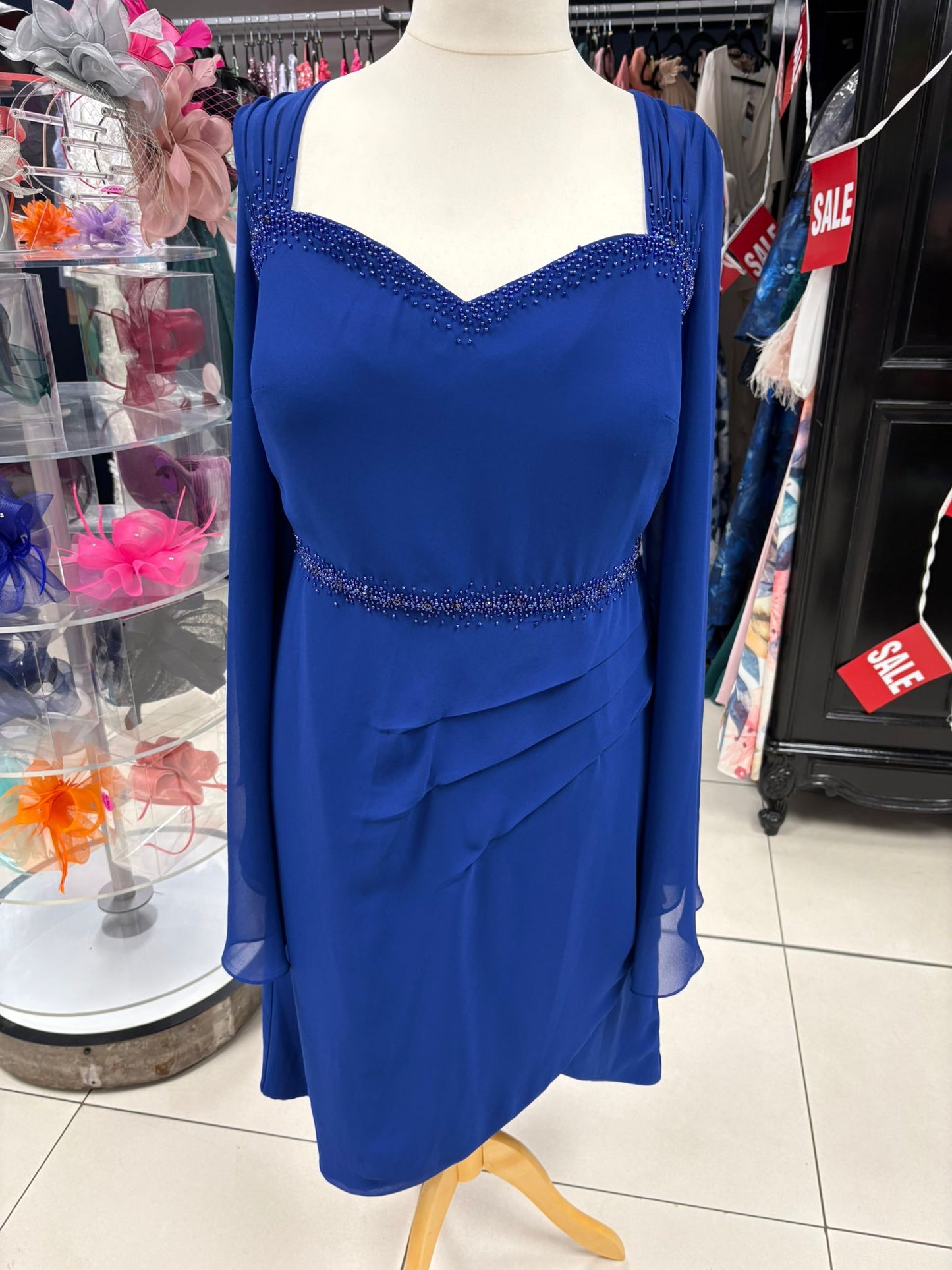 Gino Cerruti Blue Chiffon Beaded MOB Dress