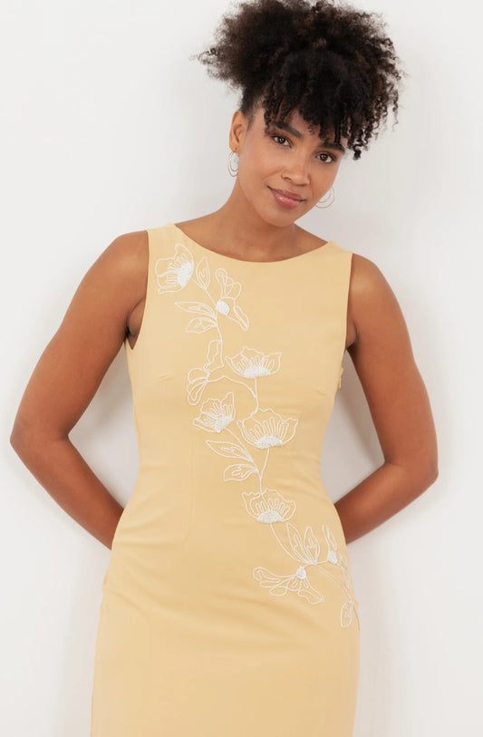 Maya Buttercream Floral Embroidery Maxi Dress