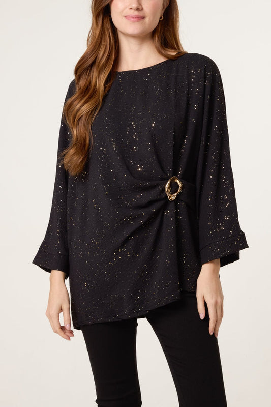 Metallic  Glitter Side Gathered Blouse