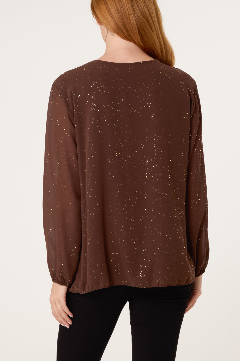 Glitter Pleated Long Sleeve Blouse