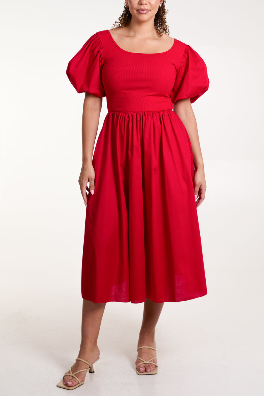 Puff Sleeve Bodice Midi Dress