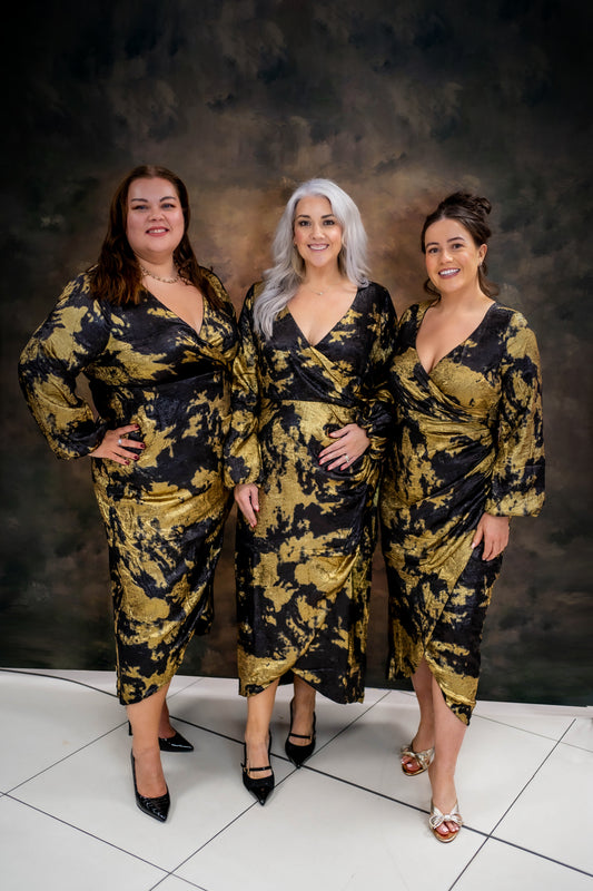 Lovedrobe Black and Gold Long Sleeve Wrap Dress