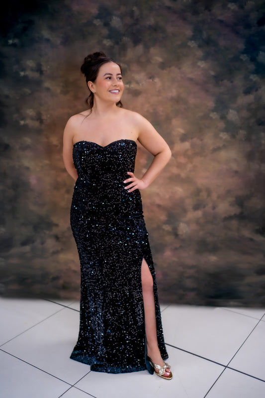 Maya Black Embellished Velvet Bandeau Maxi Dress