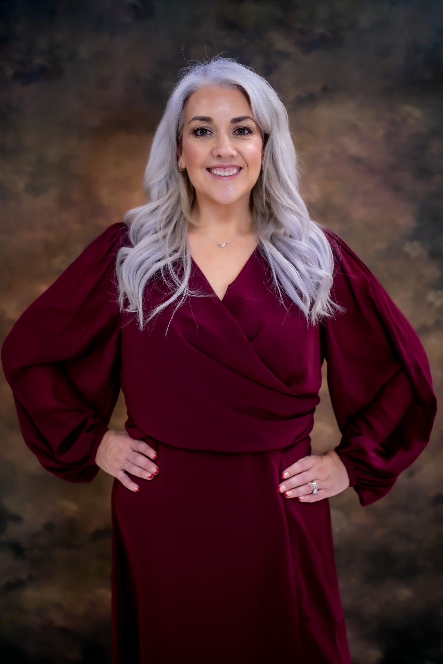 Anaya Maroon Faux Wrap Blouson Sleeve Maxi Dress
