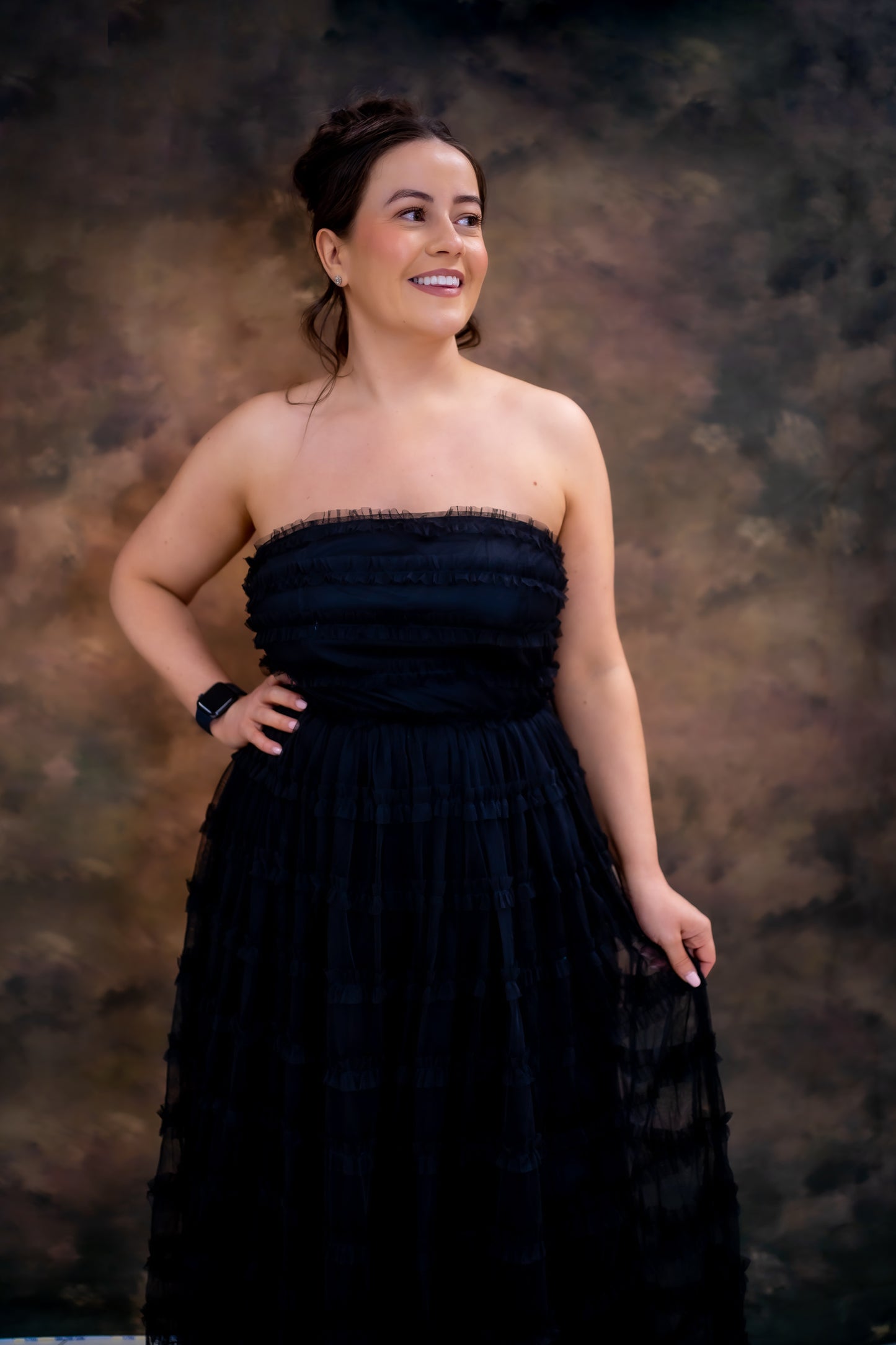 Anaya Black Bandeau Ruffle Midi Dress