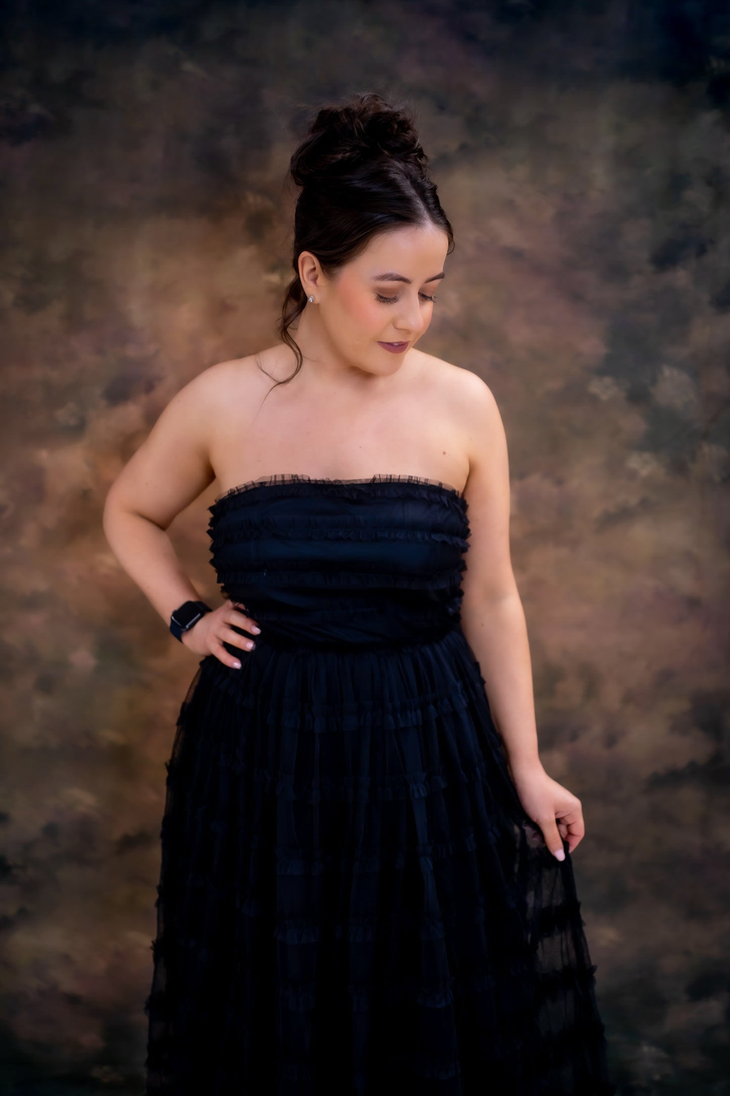 Anaya Black Bandeau Ruffle Midi Dress