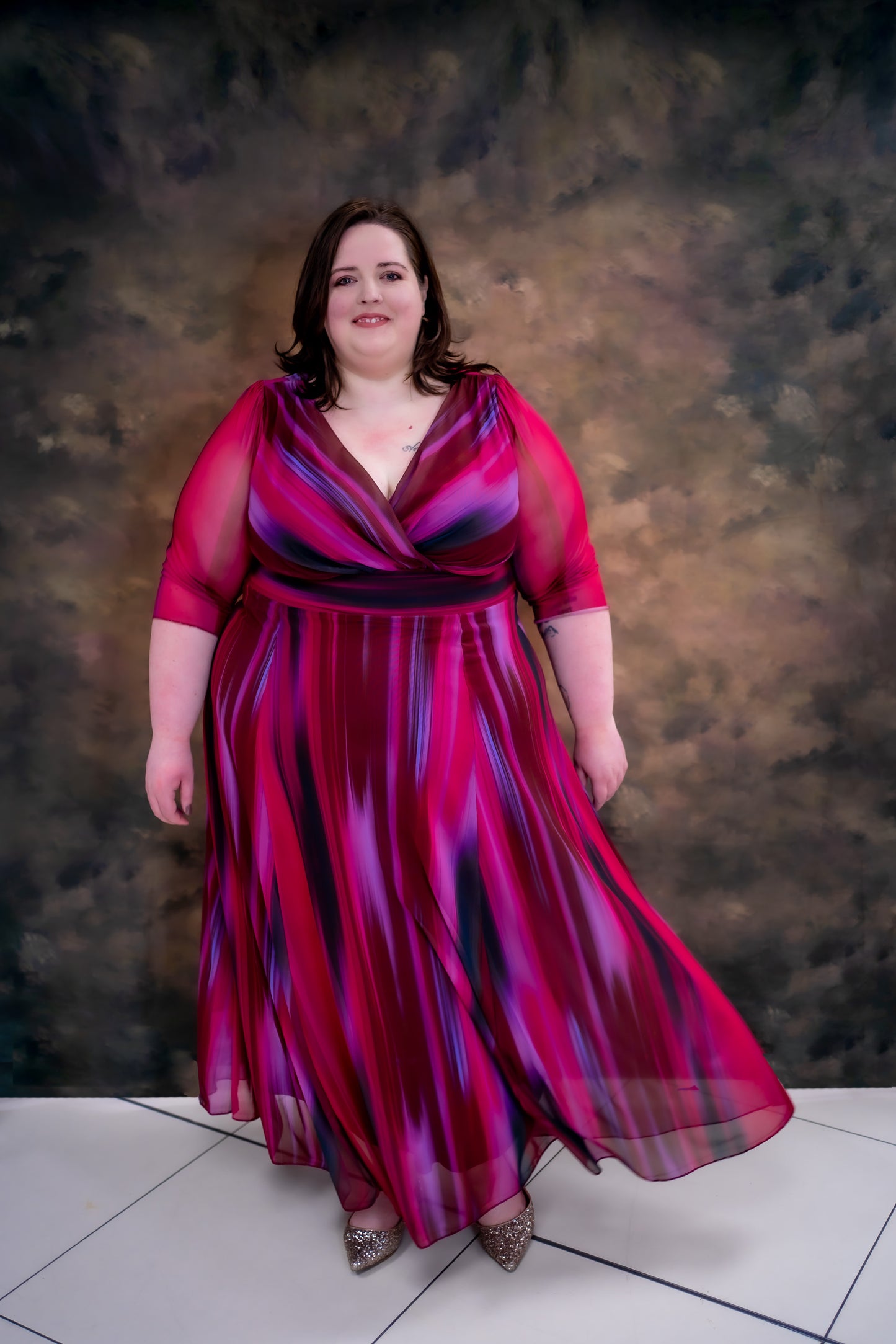 Scarlett & Jo Verity Ikat Wine Print Maxi Gown