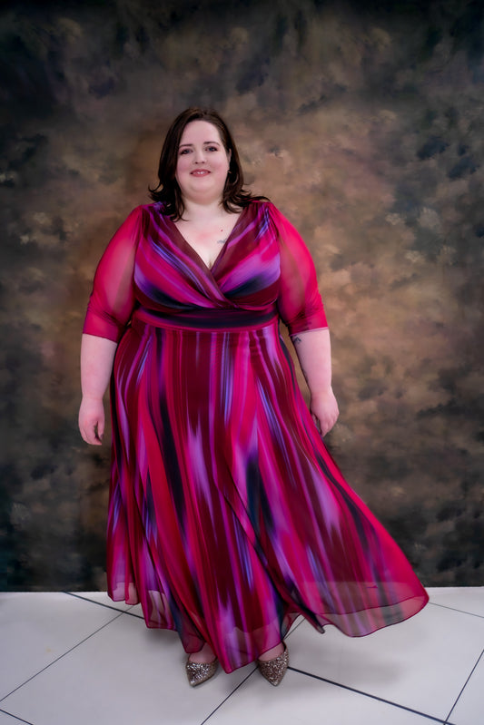 Scarlett & Jo Verity Ikat Wine Print Maxi Gown