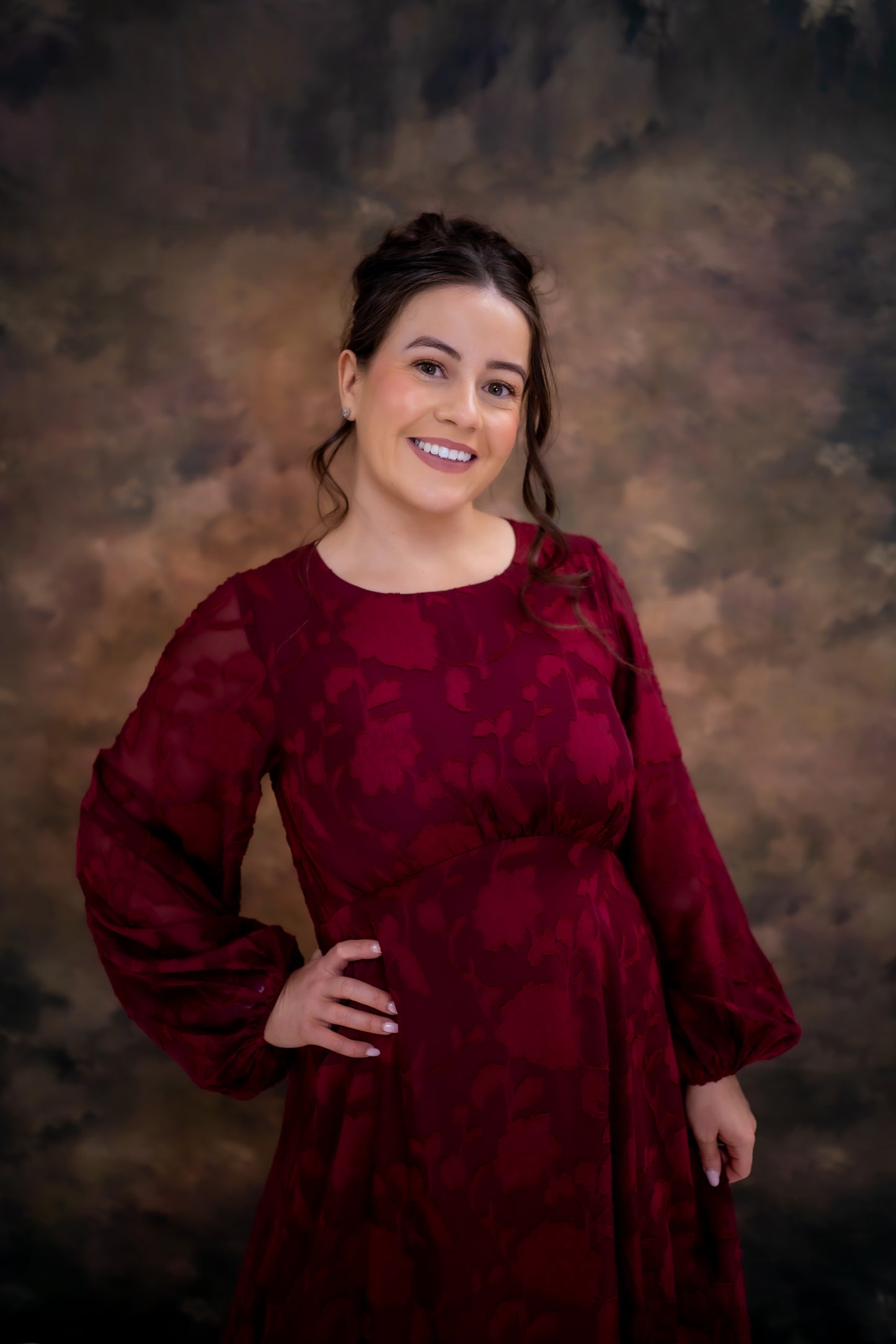 Lovedrobe Red Floral Burnout Long Sleeve Keyhole Back Midaxi Dress