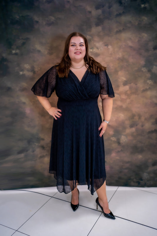 Scarlett & Jo Julie Black Graphic Velvet Flock Hank Hem Dress