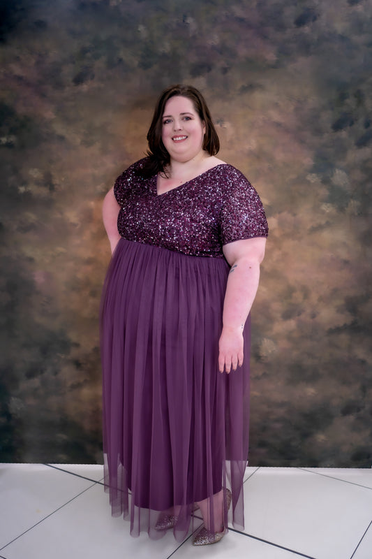 Maya Berry V Neck Embellished Maxi Dress