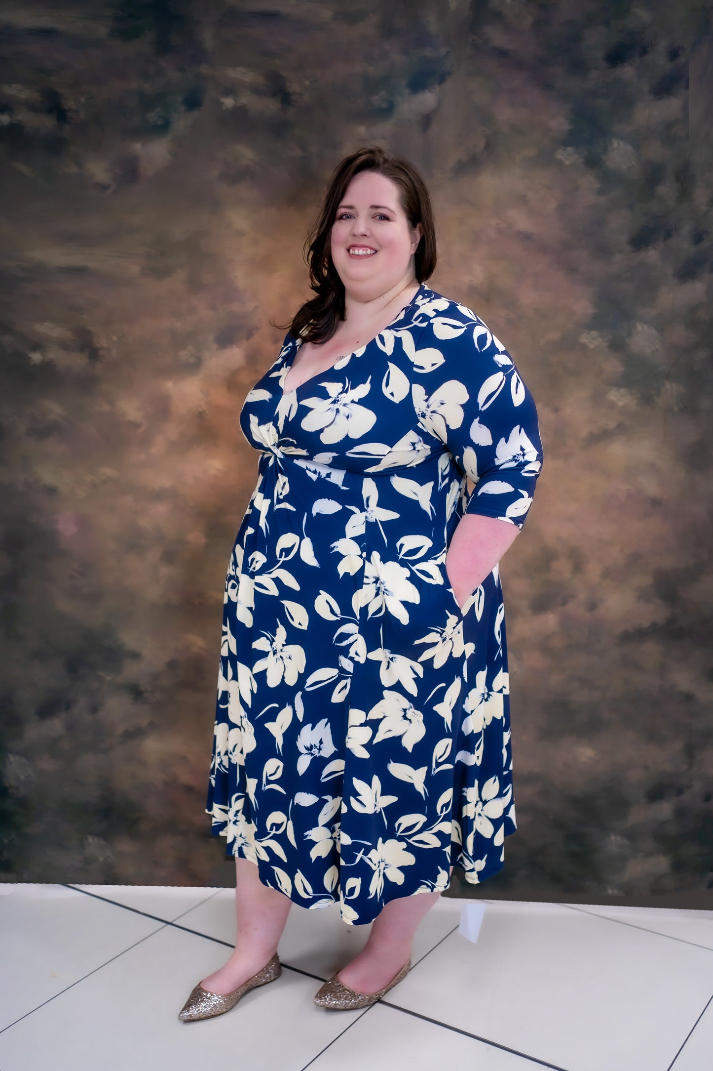 Scarlett & Jo Claudia Navy Cream Ivory Knot Front Dress