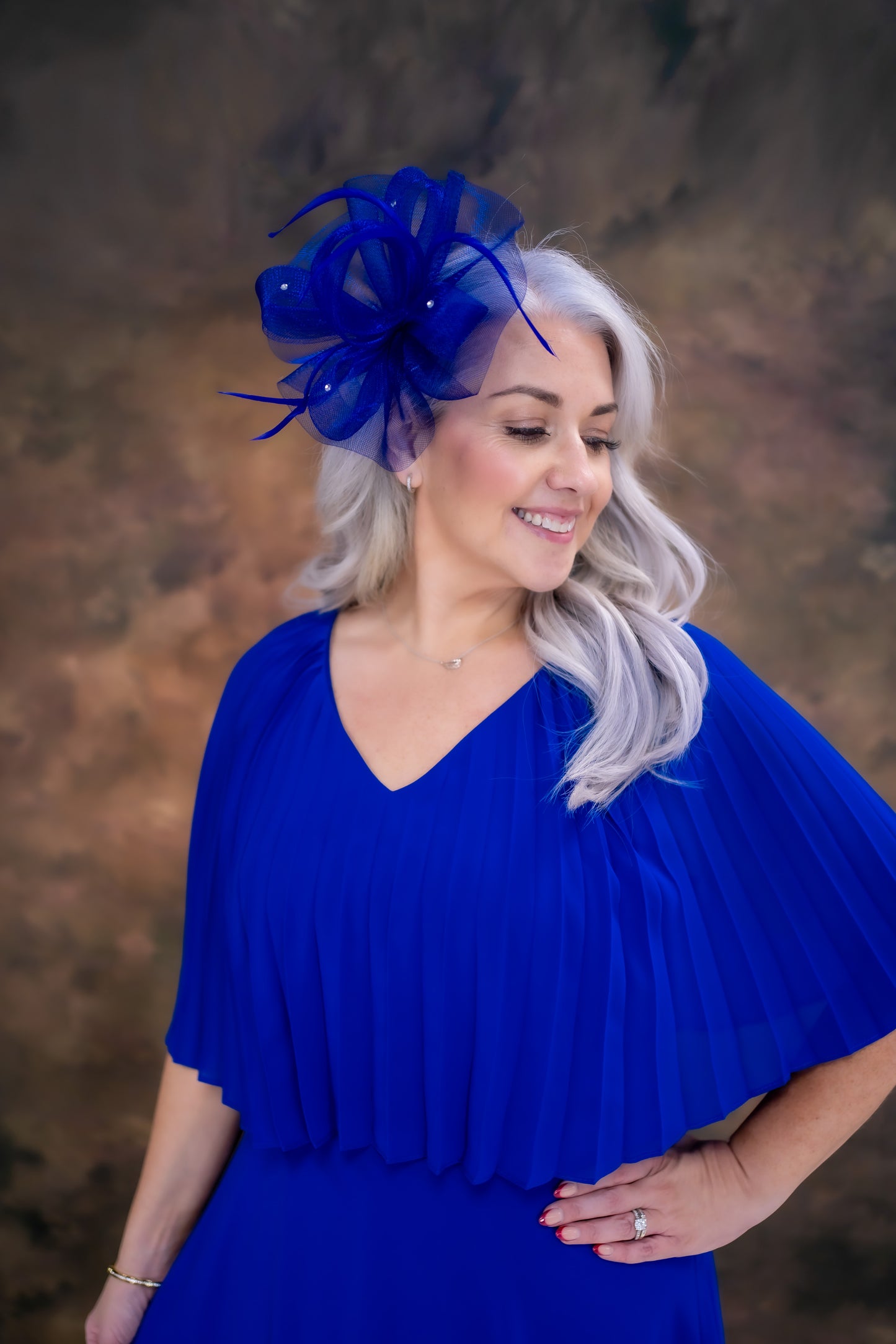 Lizabella Dipped Hem Dress With Pleated Cape Top