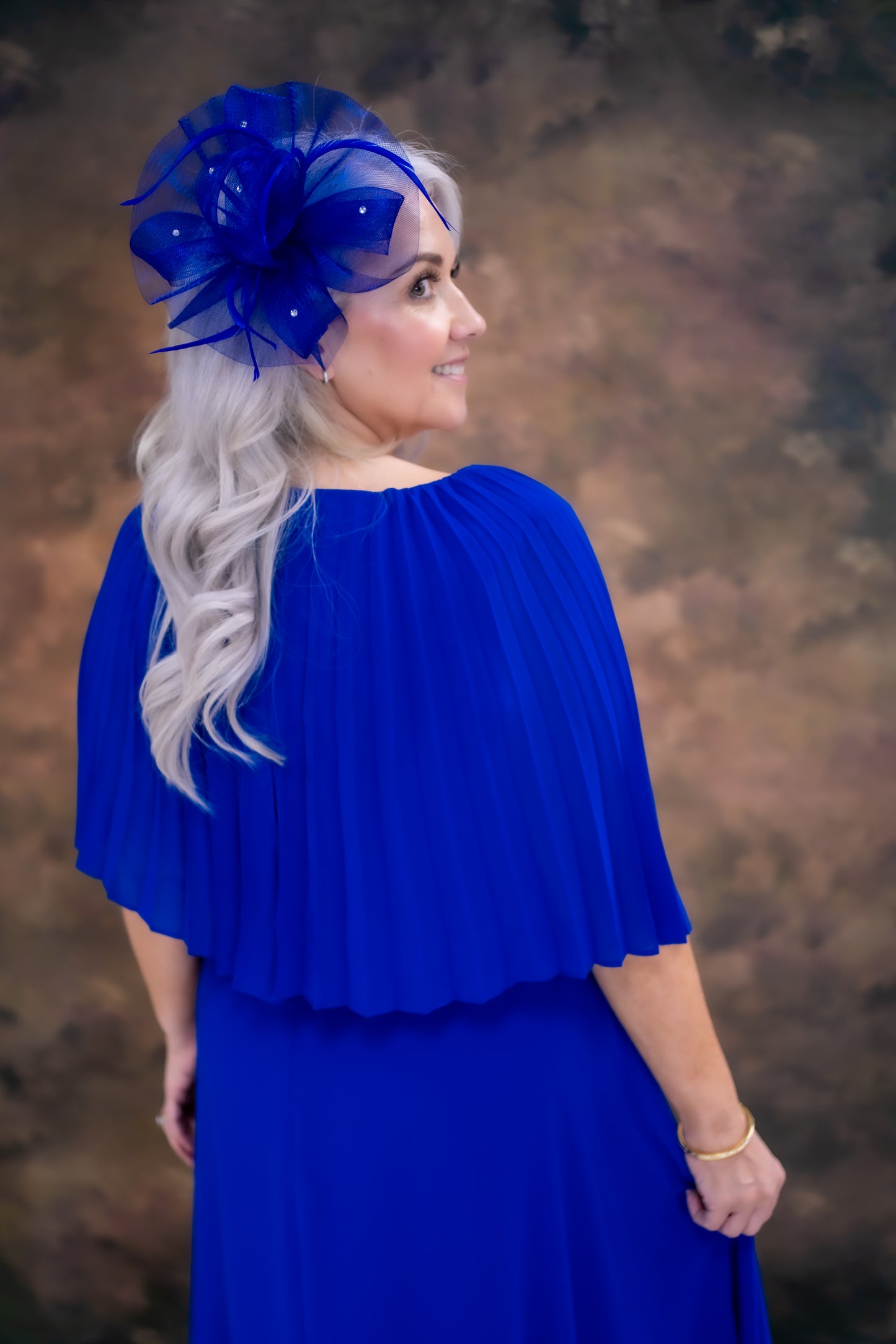 Lizabella Dipped Hem Dress With Pleated Cape Top