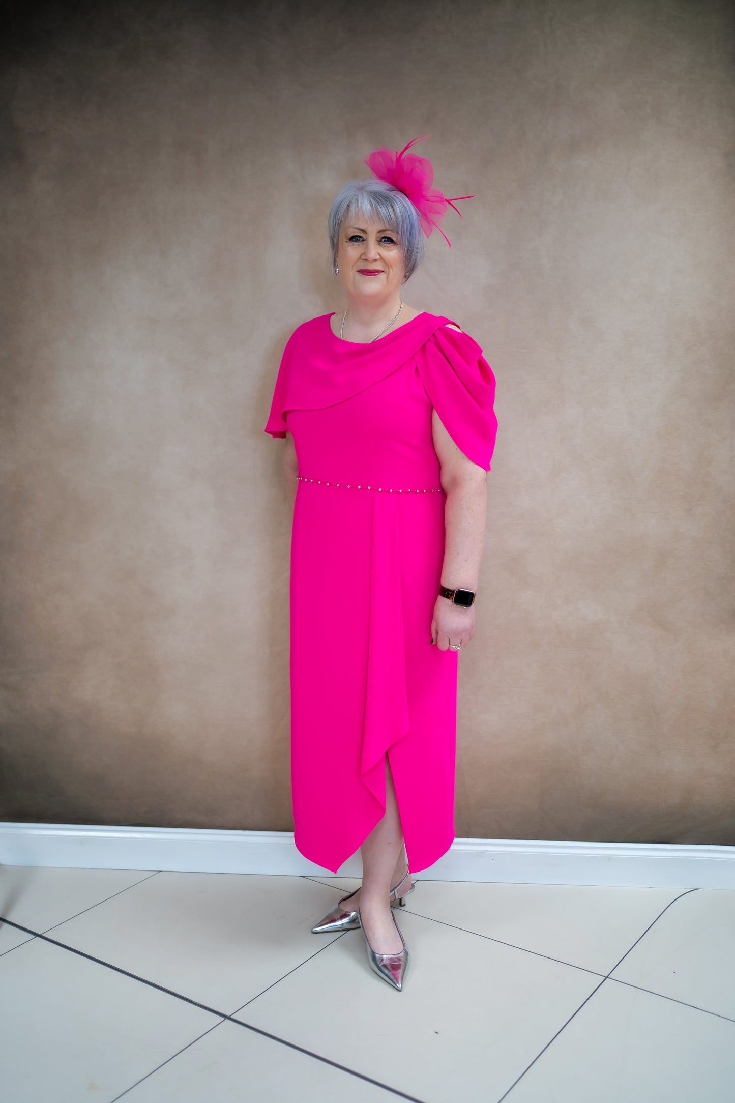 Lizabella Hot Pink With Cold Shoulder And Embellishment MOB/MOG Dress