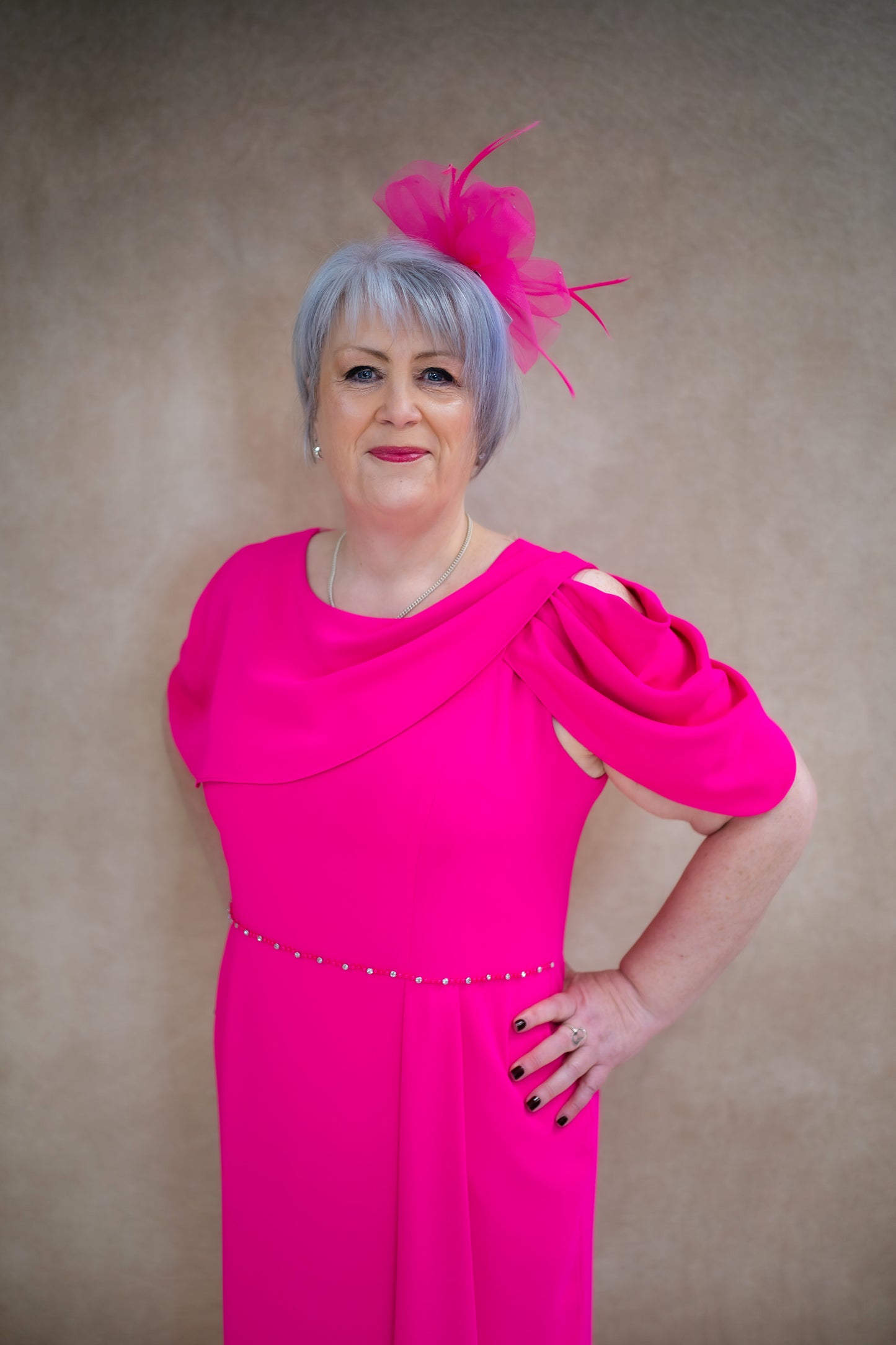 Lizabella Hot Pink With Cold Shoulder And Embellishment MOB/MOG Dress