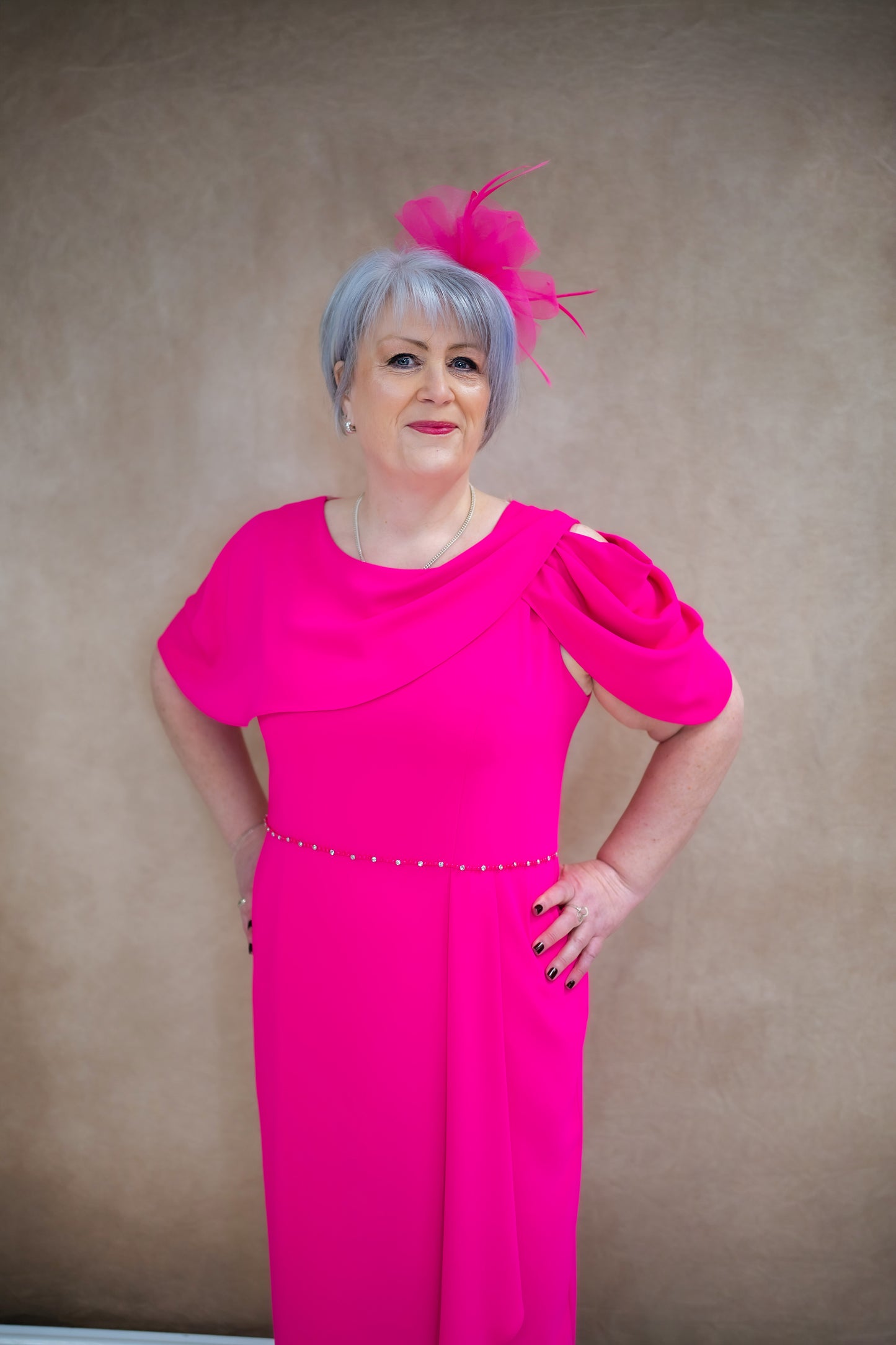 Lizabella Hot Pink With Cold Shoulder And Embellishment MOB/MOG Dress