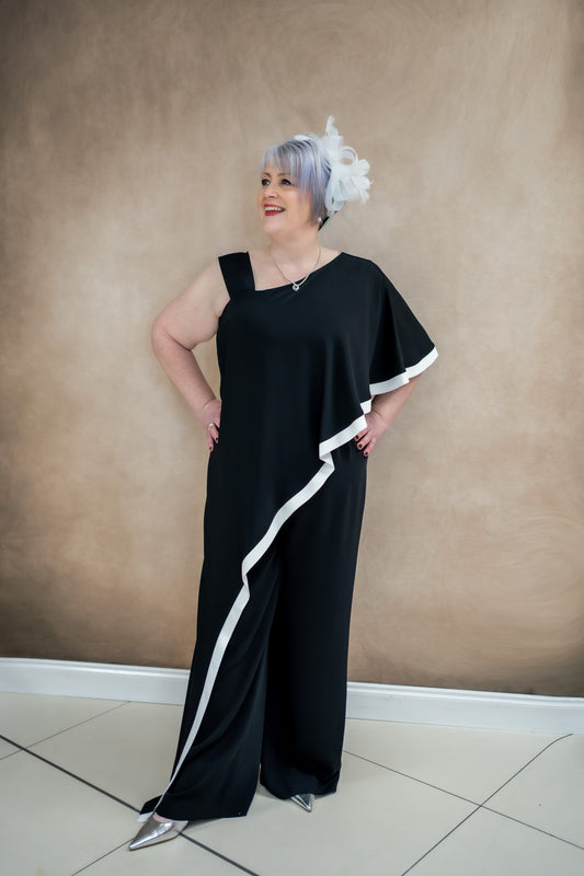 Lizabella Black Jumpsuit With White Trim