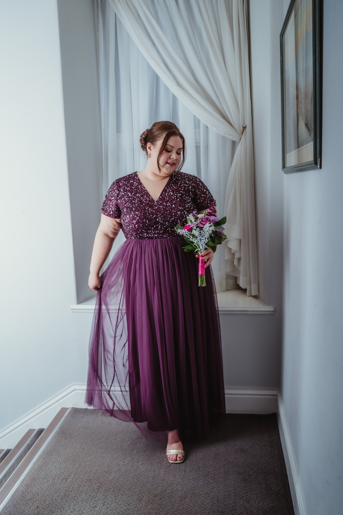 Maya Berry V Neck Embellished Maxi Dress