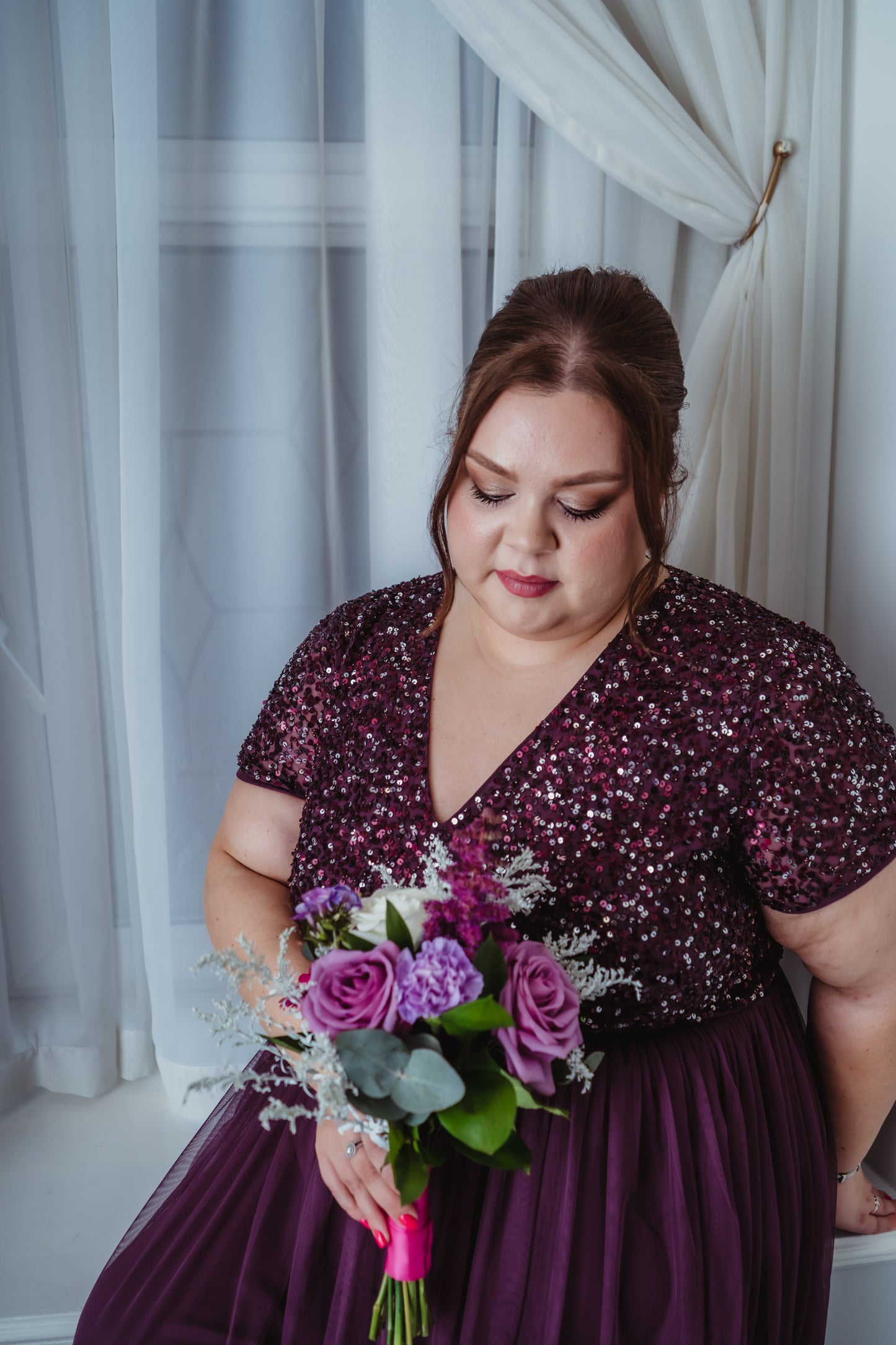Maya Berry V Neck Embellished Maxi Dress