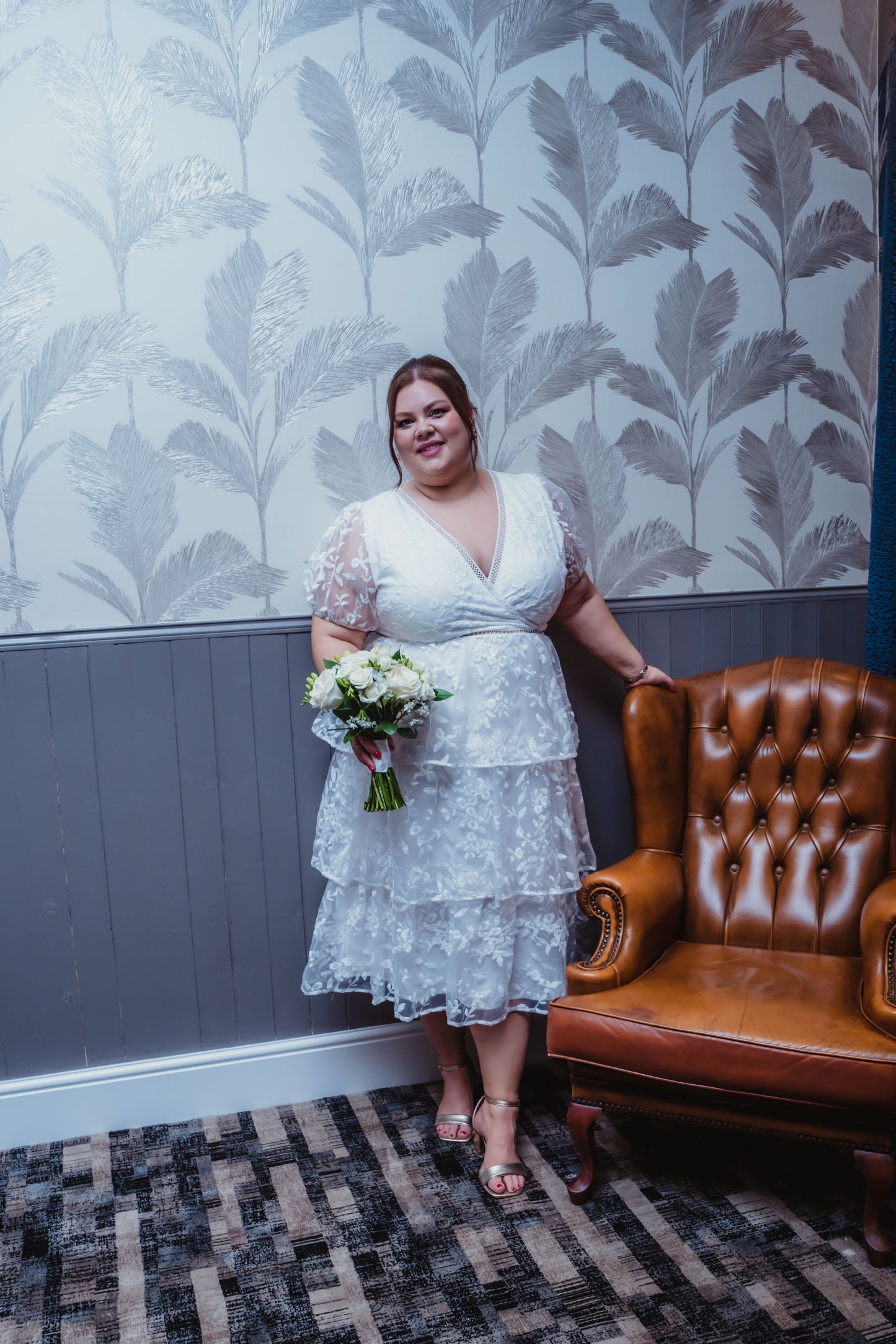 Maya White Floral Embroidered Tiered Midi Dress