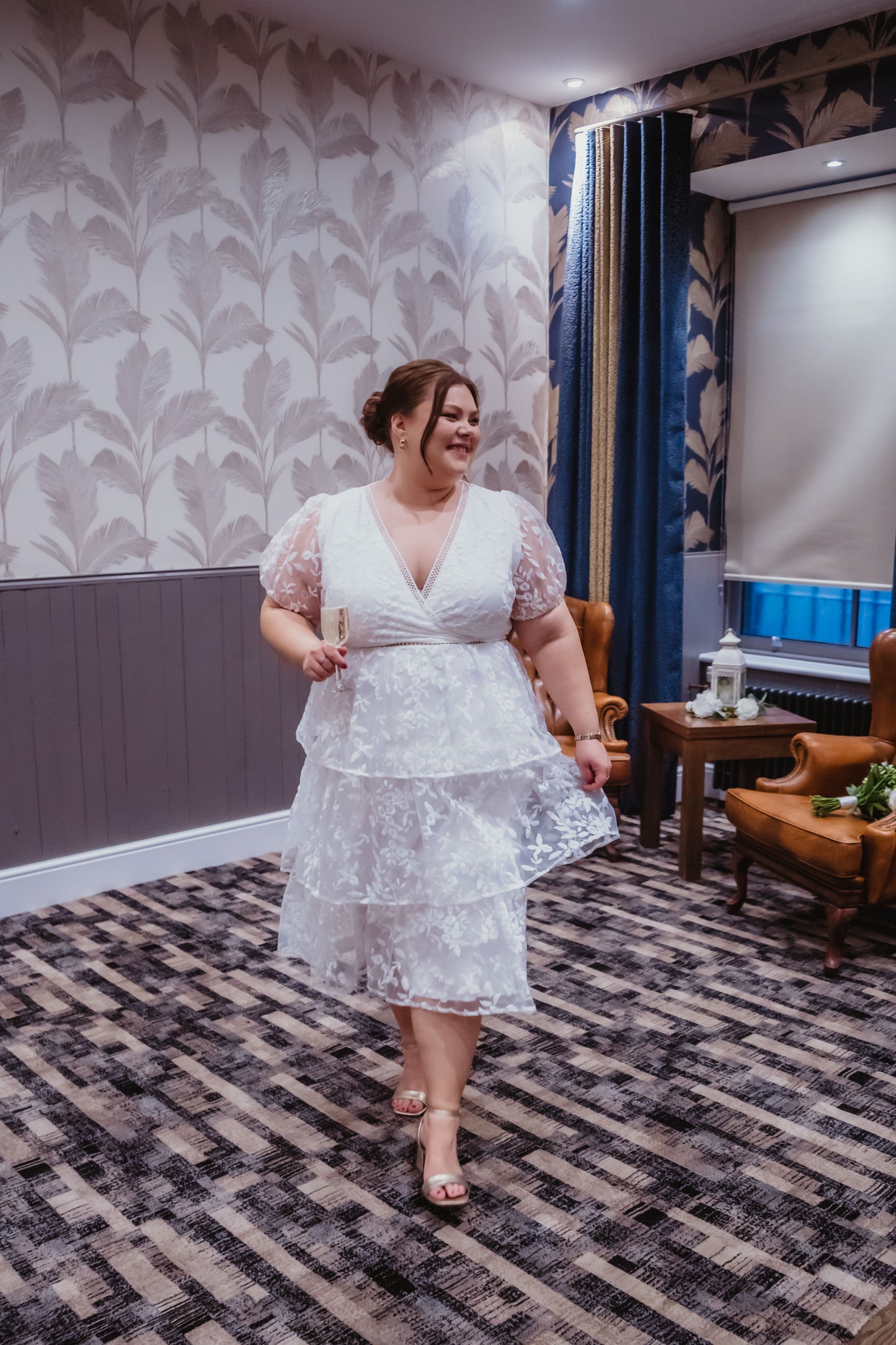Maya White Floral Embroidered Tiered Midi Dress
