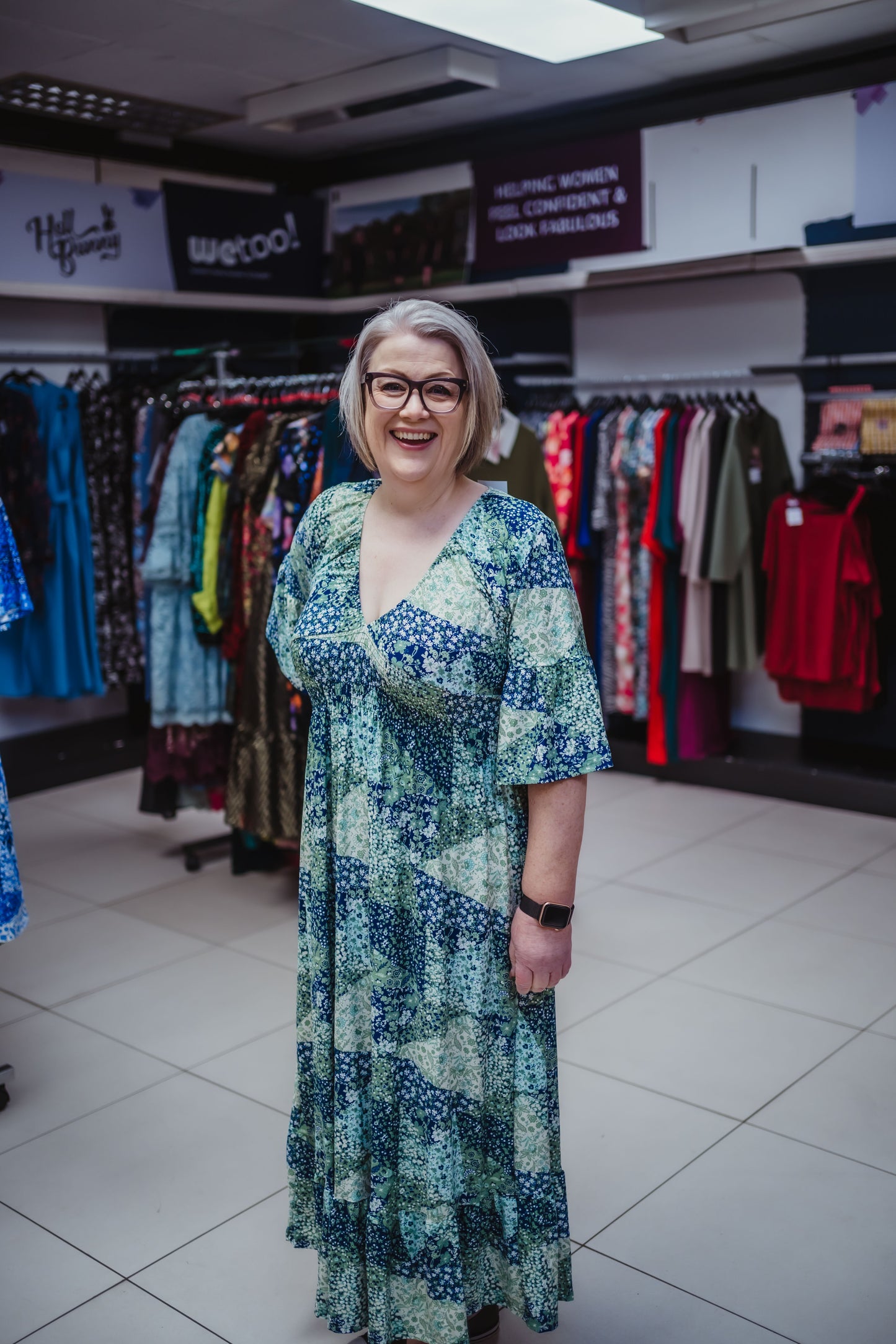 Ditsy Shirred Waist Midi Dress