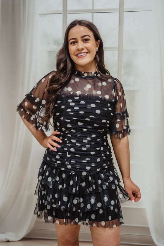 Anaya Polka Dot Gathered Mini Dress