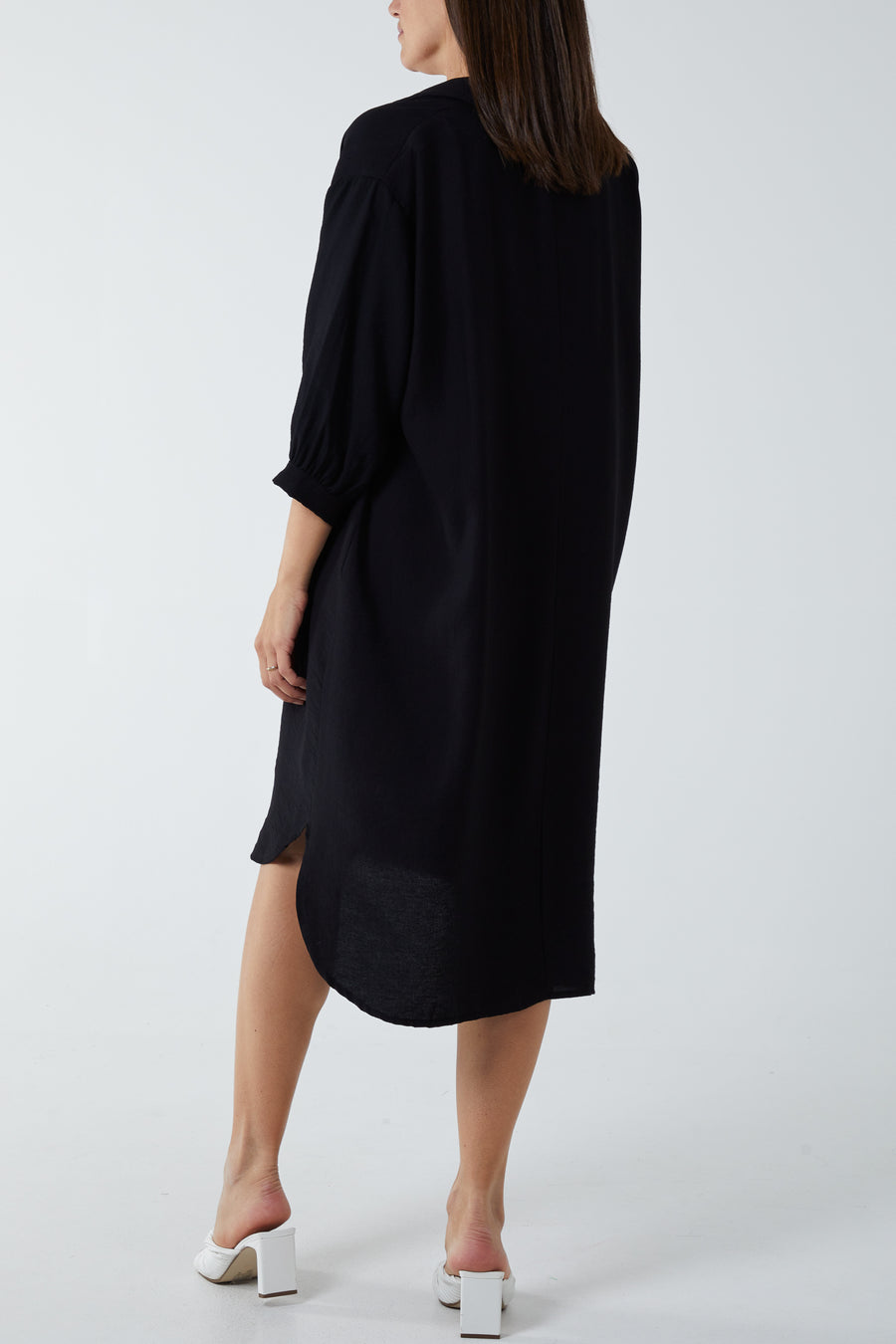 V Neck Collar Cuff Midi Dress