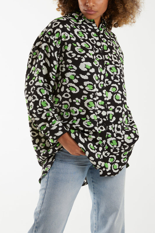 Green Leopard Print Button Shirt