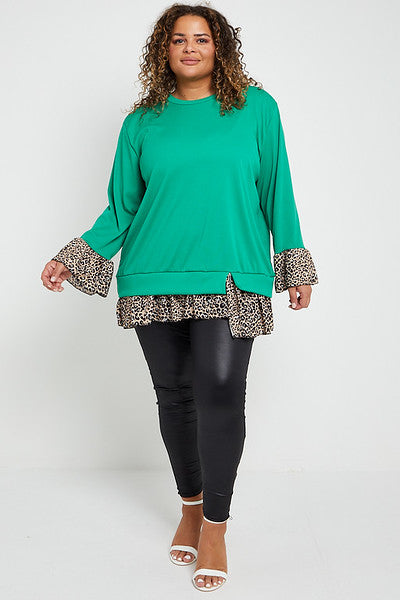 Ribbed Top With Leopard Print Frills