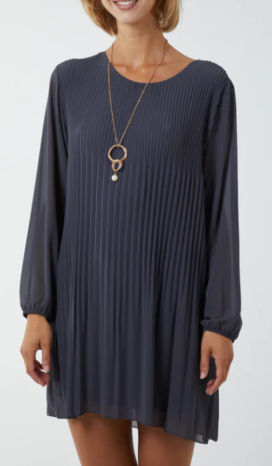 Long Pleat Dress with Necklace