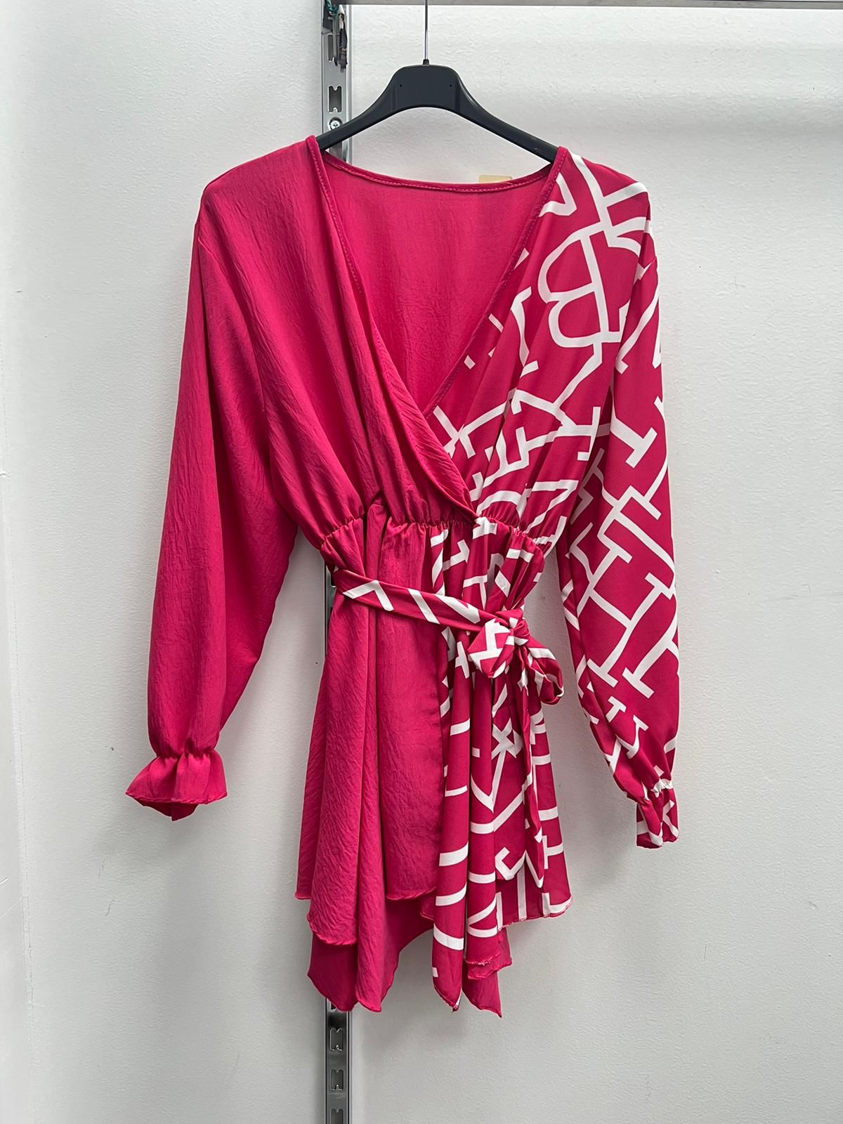 V Neck Printed Wrap Front Top