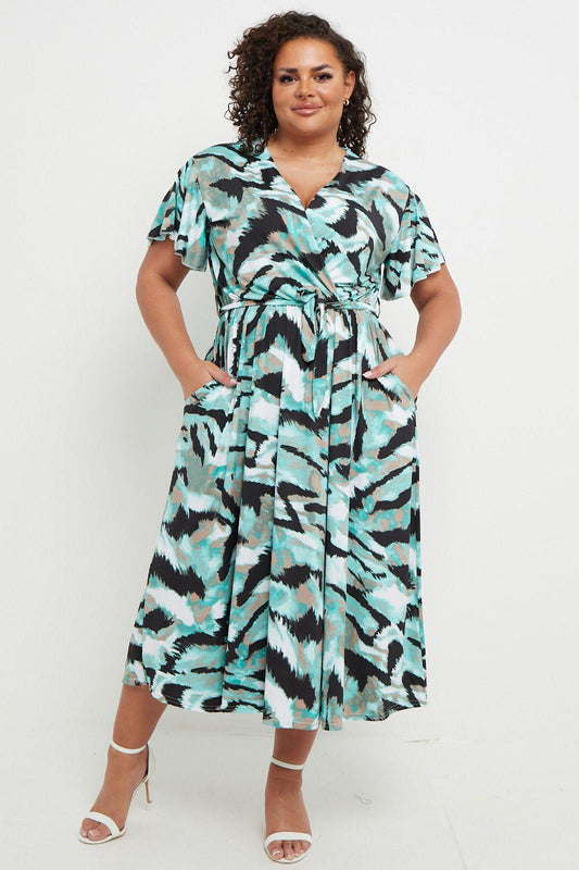 Short Sleeve Wrap Dress with Pockets