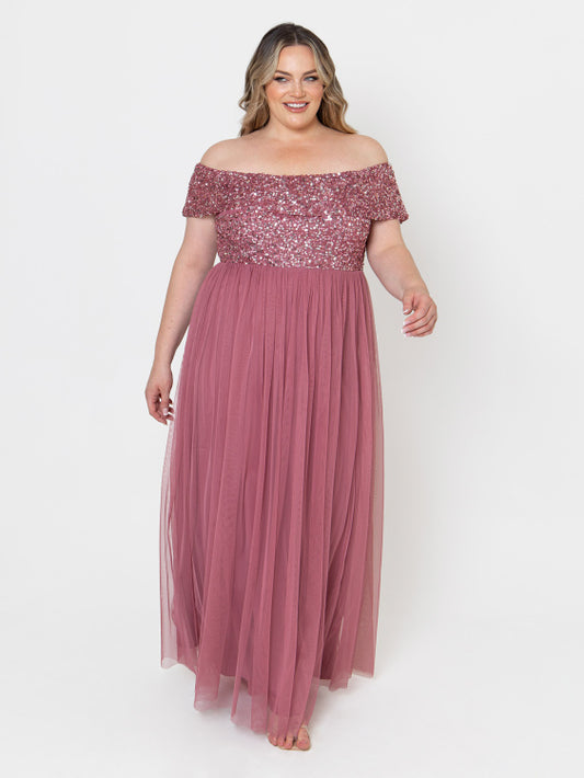 Maya Desert Rose Bardot Embellished Maxi Dress