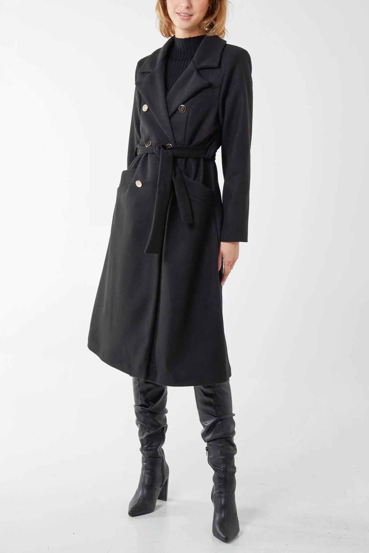 Gold Button Belted Trench Coat