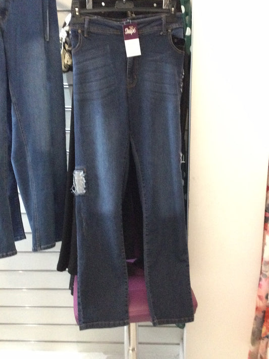 Blue Bootcut Jean with Sparkly Patches