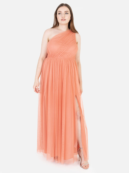 Anaya Coral One Shoulder Maxi Dress