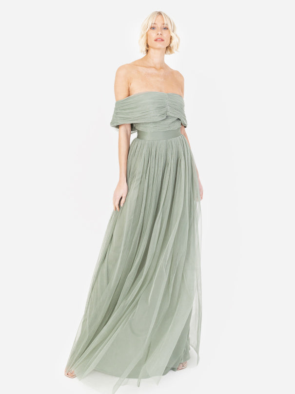 Anaya Frosty Green Bardot Maxi Dress Anaya Frosty Green Bardot Maxi Dress