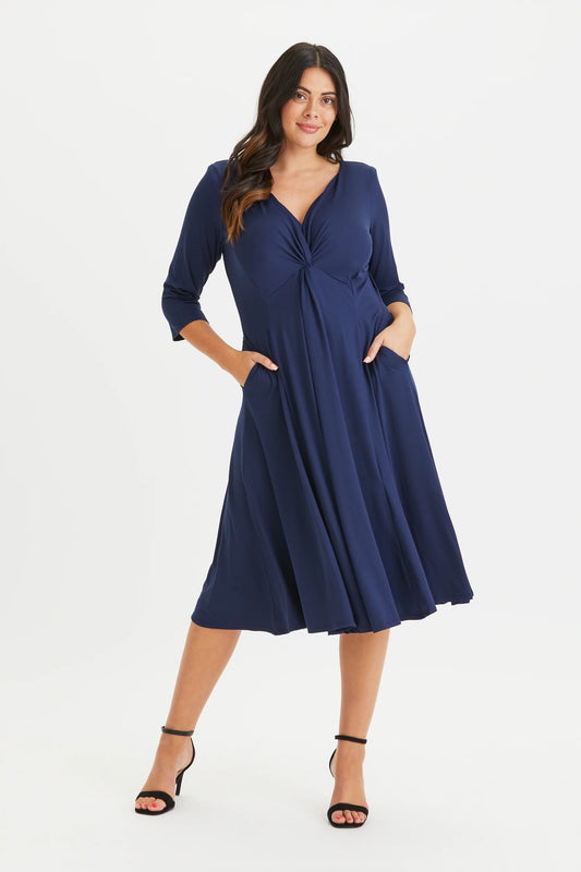 Scarlett & Jo Claudia Navy Jersey Front Knot Dress