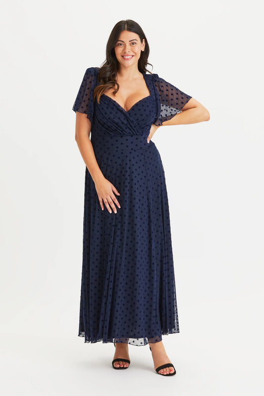 Scarlett & Jo Kemi Navy Velvet Lollidot Maxi Dress