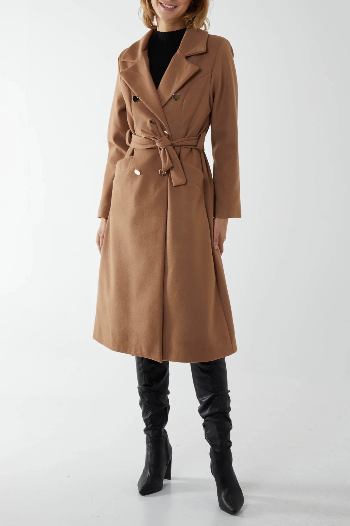 Gold Button Belted Trench Coat