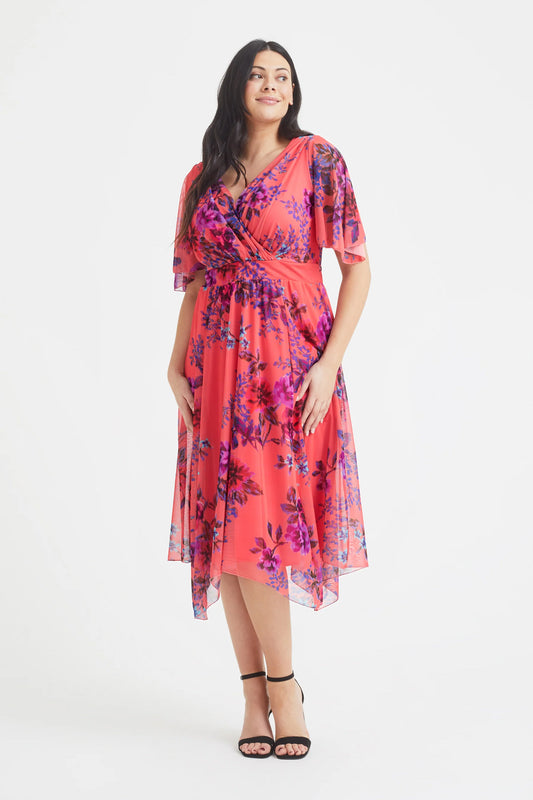 Scarlett & Jo Julie Coral Multi Hanky Hem Dress