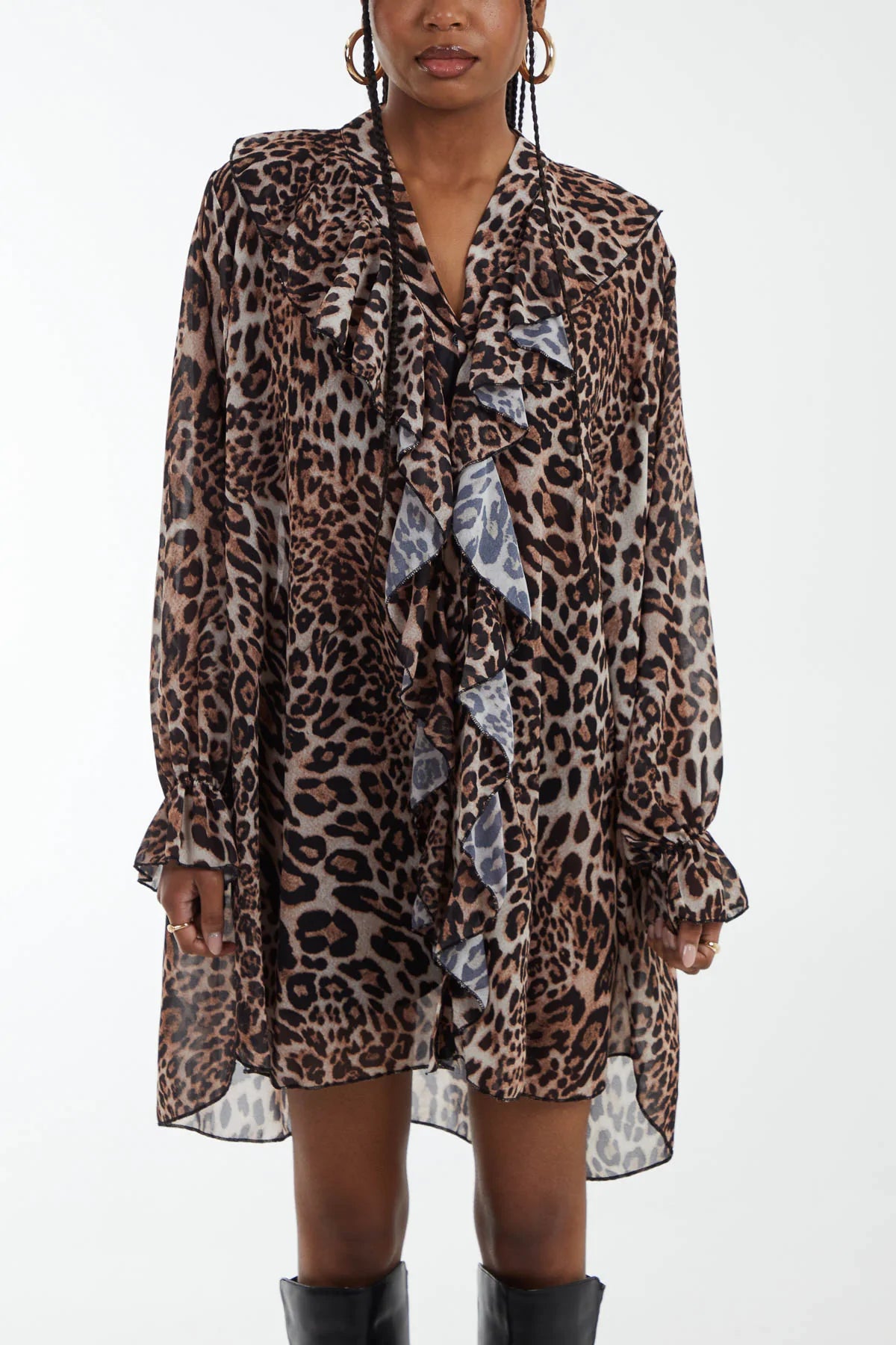 Chiffon Leopard Print Flounce Mini Dress