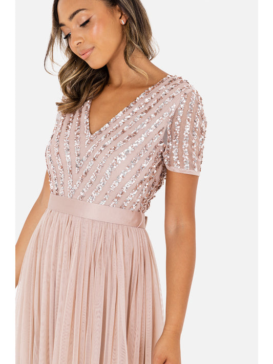 Maya Blush Stripe Embellished Maxi Dress