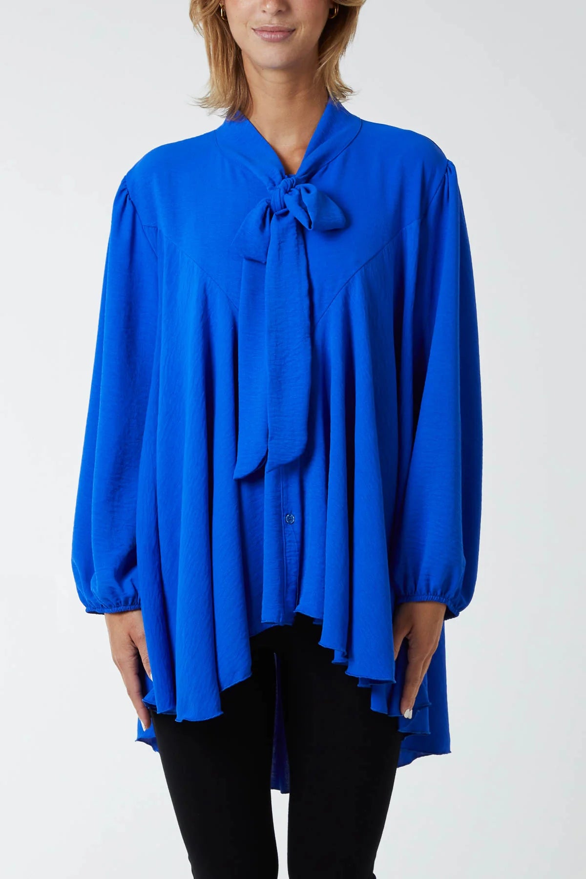 Oversized Pussy Bow Button Blouse