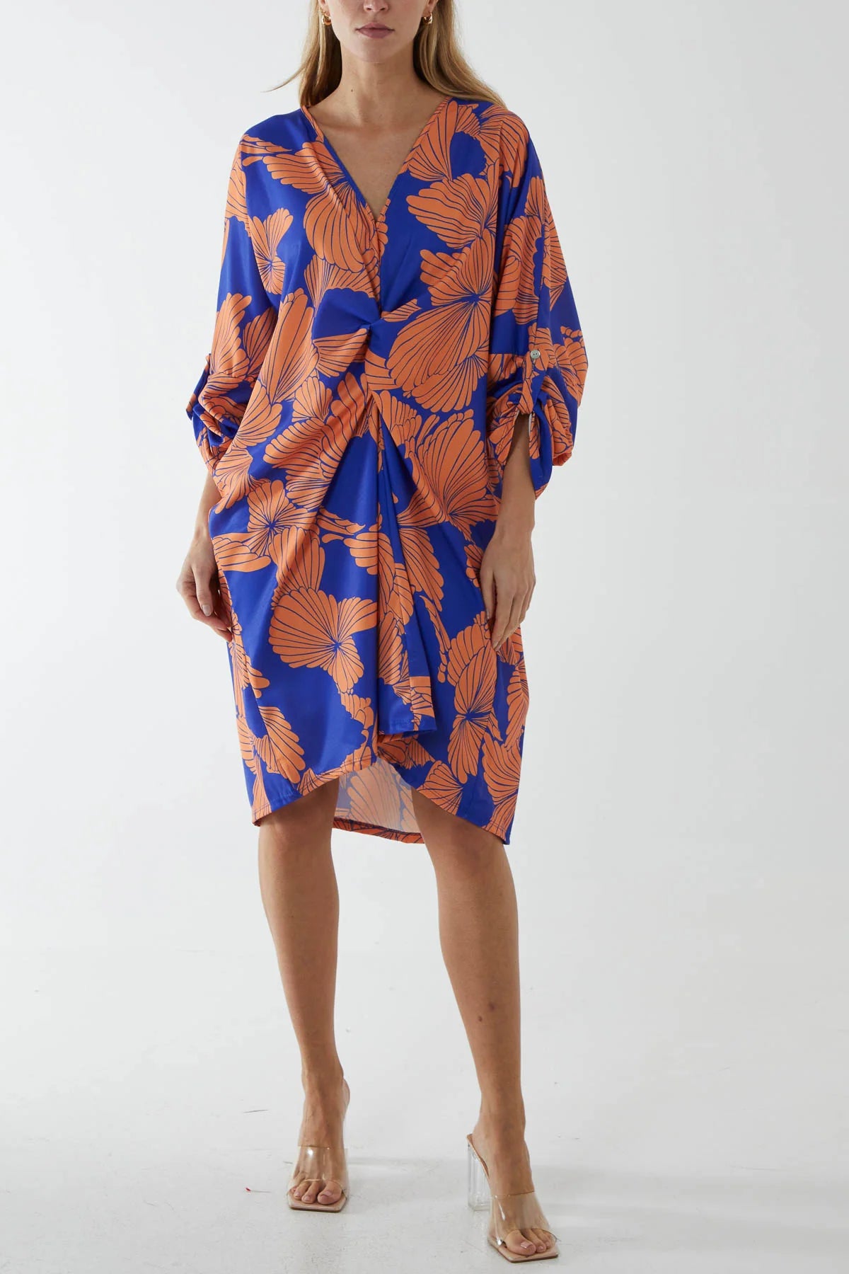 Floral Twisted Front Midi Dress